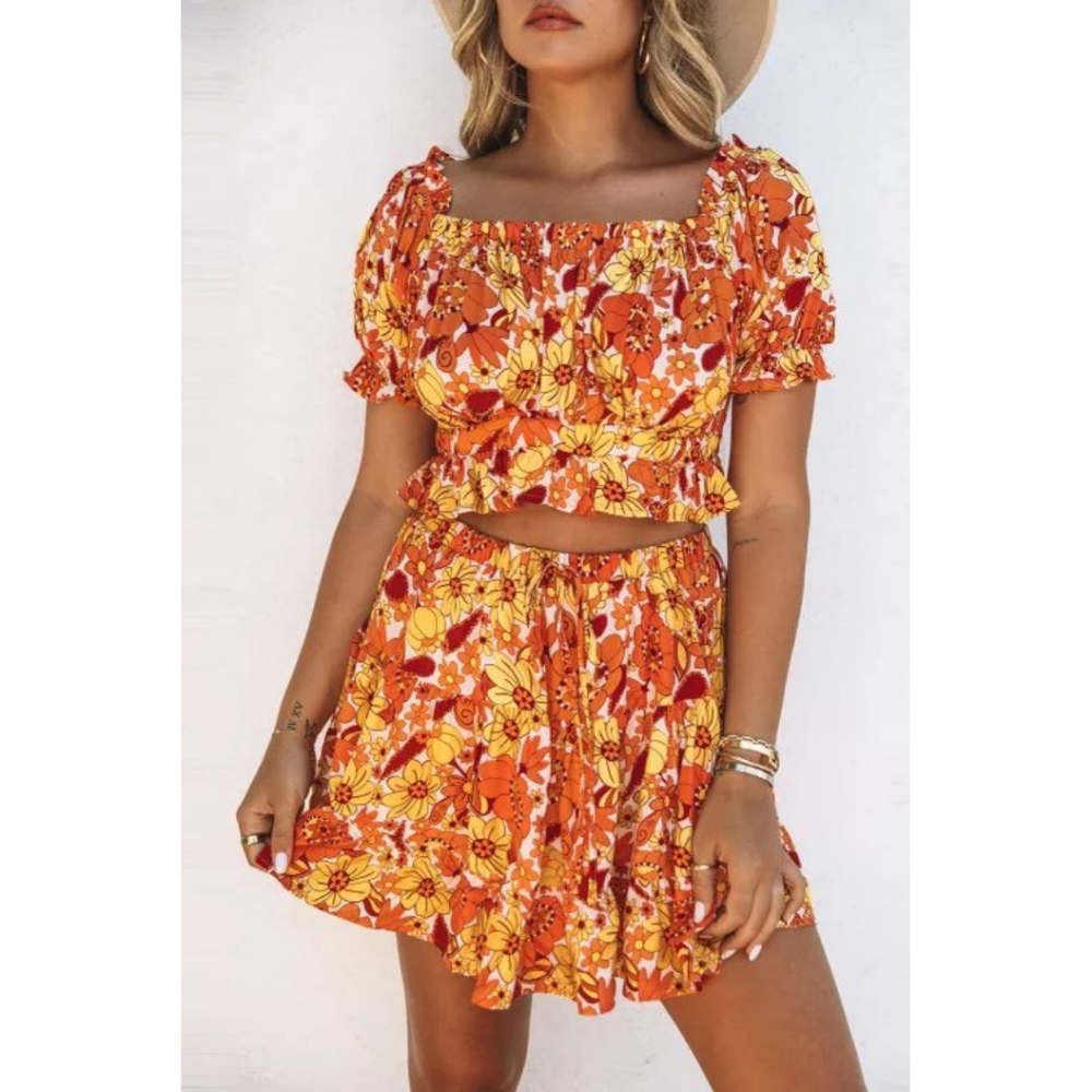 LAST ONE! Plus Size ARIA Floral Boho 2 Piece Skirt Set With Off The Shoulder Top - Picture 6 of 8